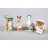 Four Beswick Beatrix Potter figures with gold back stamps, "Benjamin Bunny", "Mrs Tiggywinkle", "