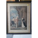 A late 18th century coloured mezzotint, Comedia figures, a similar print, Three Graces, and four
