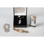 A lady's 18ct gold cased wristwatch, an Italian bracelet, an opal pendant, in yellow metal frame,