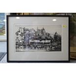 Job Nixon ARE: a signed etching, "Les Lavoirs, Vannes", in strip frame