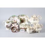 A 19th century gilt decorated three-piece part tea service, a Spode "Byron" teapot, jug and four