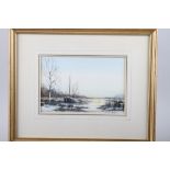 Phillip Baldry: watercolours, boat in an estuary, 6 1/2" x 9 1/2", in gilt strip frame