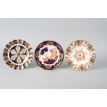 Three Royal Crown Derby bone china plates, patterns 3563, 5642 and Imari Evening Star