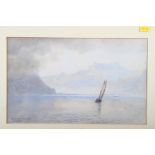 Helga von Gramm: watercolours, view of Lake Geneva, 8" x 13", in strip frame, Allan: three