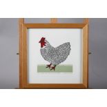 Susie Lacome: signed limited edition screen print, "Silver veined Wyandotte hen", in strip frame,