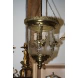 A brass lantern of Georgian design with griffins, 19" high