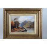 A 20th century oil on canvas study of Irish mountains and lake, 10 1/2" x 15", in gilt frame