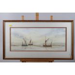 Allan Everard: watercolours, harbour scene with Thames barges, 11 1/2" x 18", in strip frame, and
