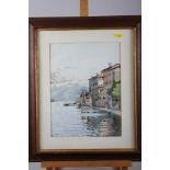 An early 20th century watercolour, Italian lake scene with villas, 12 1/2" x 9 1/4", in oak frame