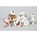 Six Royal Crown Derby paperweights, seated bear, 4" high, two bears, 3 1/2" high, sitting polar bear