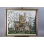 Audrey Knight: oil on canvas, "Pershore Abbey", 19 1/2" x 23", in painted frame