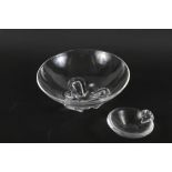 A Steuben clear glass bowl, 8" dia, and a similar olive dish, 3 3/4" dia