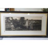 Robert Walker Macbeth: a signed etching, "Shepherd boy with girls", in ebonised strip frame