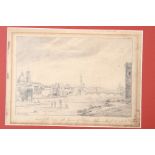 Giuseppe Gheranrdi: an early 19th century pencil study of "Ponte Santa Trinita Florence with Duomo",