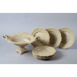 A mid Victorian Ridgways type relief moulded buff ware dessert service, tazza, 14" wide, and seven