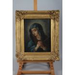 An 18th century oil on board, Saint Lucia?, 10 1/2" x 8 1/2", in carved gilt frame