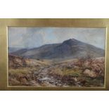 H B Willis: watercolour mountain scene, "A mountain road near Dolgelly, Cader Idris in the