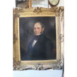 A mid 19th century oil on canvas, portrait of an unknown gentleman in dark waistcoat, 29 1/2" x 24",