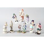 A Royal Worcester Doughty figure, "November", 7" high (restored), a pair of Dresden figures,