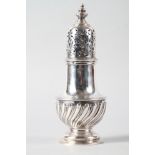 A silver sugar caster with half-spiral reeded decoration, 8.1oz troy approx