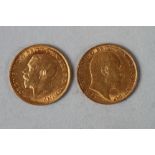 A gold half sovereign, dated 1914, and another, dated 1909