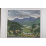J H Willis: oil on board, Snowdon, from Capel Curig, 15 1/2" x 18 1/2", in gilt strip frame