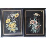 A pair of oil on boards, still life of sunflowers and still life of poppies, in ebonised frames