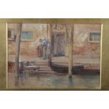 H Taylers, 1881: watercolours, Venetian scene with figures, 6 3/4" x 9 3/4", in gilt frame