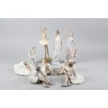 Five Nao ballerina figures, et al, a similar dance figure and two others, tallest 13" high