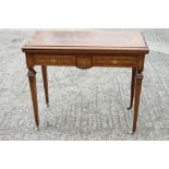 A mid Victorian burr walnut, burr maple and marquetry fold-over top card table with gilt metal