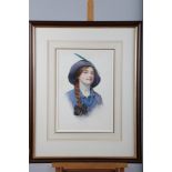 W H Margetson: watercolour portrait of a girl with a plait, 13" x 8 3/4", in wash line mount and