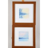 Peter Hodson: a pair of gouaches, sailing and lake scenes, 5" square, in wooden frames