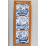 A set of three 18th century Dutch delft tiles, scenes from the life of Christ, in common frame (