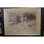 After John Farquharson: a pair of colour prints, winter scenes, in oak frames, and a companion