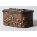 A 19th century electrotype box with relief decoration of putti at play, 3 1/2" wide