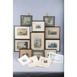 Eleven framed and glazed colour architectural prints, including Datchet Bridge, Debden Hall,