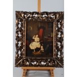 19th century English school: oil on canvas laid board, a naive painting of two young children, 13" x