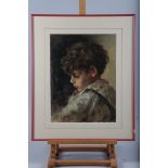 Luigi Amato: oil on canvas, portrait study of a boy, 15 1/2" x 11 1/2", in red strip frame