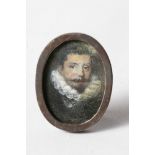 A 17th century French oil on copper portrait miniature, inscribed verso "Hamibato Cavache... ", 2