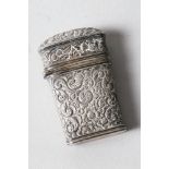 A Victorian 19th century white metal fleam case with scroll design, 2 5/8" high