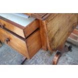 A Regency rosewood work table, fitted three drawers and flap top, on panel end splay supports, 32"