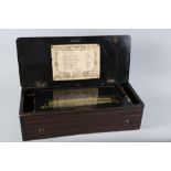 A late 19th century Swiss twelve-tune musical box, in rosewood inlaid case, 20" wide
