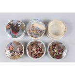 Five Prattware pot lids and bases, "The Shrimper", "Peasant Boys", "The Skaters" and two of "The