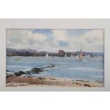 A Bradbury: watercolours, "Brownsea Island", 6 1/4" x 11", in gilt strip frame, another similar by