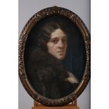 Luigi Amato: a pastel portrait of an unknown woman with a fur collar, 22" x 16", in deep oval gilt