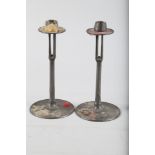 A pair of Art Nouveau pewter pillar candlesticks, by Connell 83 Cheapside, 8 1/2" high