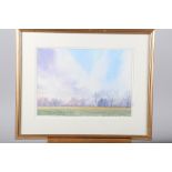 Rebecca Hind: watercolours, "The Hurst Water Meadow", 10" x 14", in gilt strip frame