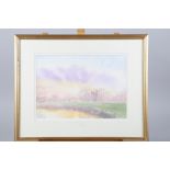Rebecca Hind: watercolours, "The Hurst and the Abbey", 9" x 13", in gilt strip frame, and another by