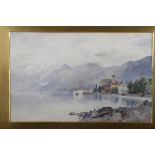 R Lightbody, '86: watercolours, Italian lake scene, 9 1/2" x 15", in gilt frame, and an early 20th