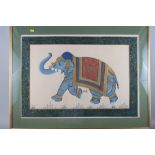 An Indian bodycolours study, caparisoned elephant, 20" x 29", in gilt frame